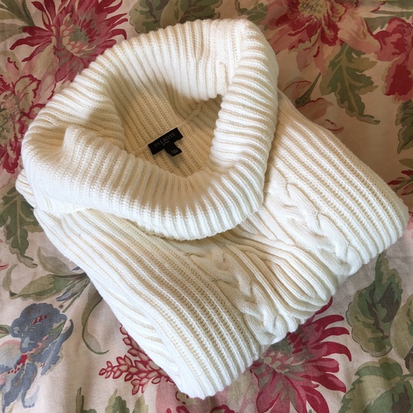 TALBOTS Size Large P Rib Fisherman Turtleneck ECRU Cotton Rayon Cashmere Nylon - Picture 2 of 13
